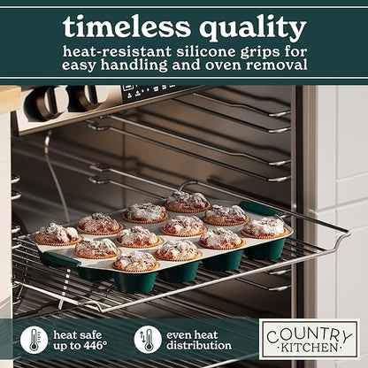 Country Kitchen Nonstick Stackable Bakeware Set - Heavy Duty, Durable, Easy Release Baking Set, Sage, 10 Pcs