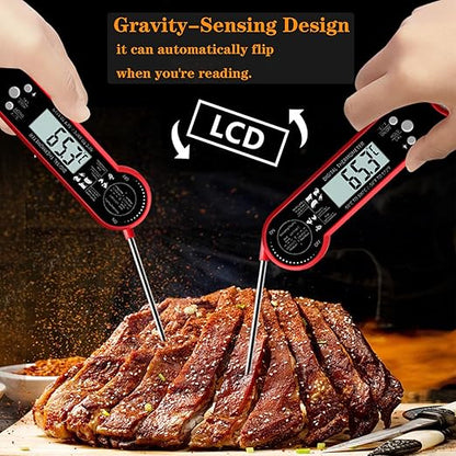 Meat Thermometer Digital with ±0.5℉ Precision, 100% Waterproof, Motion Sensing Food Thermometer for Cooking Kitchen Oven Grill Candy BBQ, Red