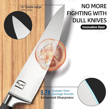 Knife Set, 15 Pcs Kitchen Knife Block Sets with Sharpener, Japanese High Carbon Stainless Steel Set of Knives, Premium Razor Sharp Black Knives Set with Block for Kitchen, Ergonomic Handle