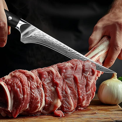 SHAN ZU 7 Inch Fillet Knife, Japanese Steel Damascus Boning Knife, Professional Sharp High Carbon Super Steel Kitchen Utility Knife with Ergonomic G10 Glass Fiber Handle