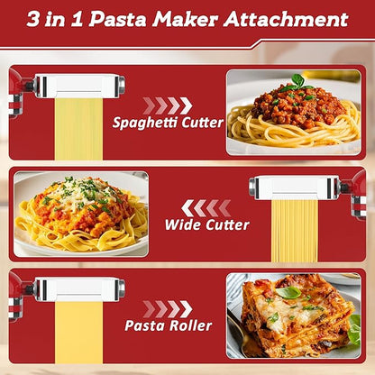 Meat Grinder Pasta Maker Attachment for Kitchenaid Stand Mixers,Set for Kitchenaid Mixer Attachments Includes Metal Food Grinder with Sausage Stuffer Tubes,3 in 1 Pasta Attachment with Dough Cutter