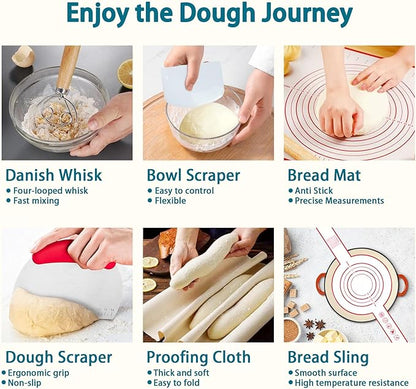 Aliggbent 28Pcs Sourdough Bread Baking Supplies, 10'' Round & 10'' Oval Banneton Bread Proofing Baskets with Liners, Starter Bread Making Tools Kit Proofing Bowls for Sourdough Rising and Baking