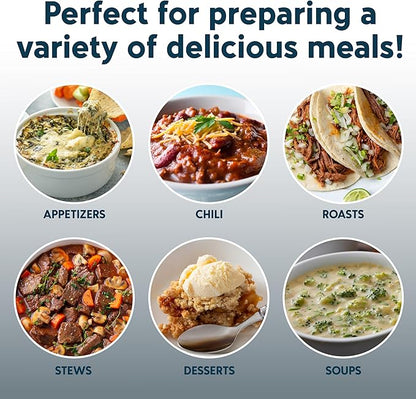 COOK WITH COLOR 2QT Mini Electric Round Slow Cooker - Adjustable Settings, Removable Stoneware Pot, Tempered Glass Lid, Dishwasher Safe, Cool-Touch Side Handles, Slate Blue