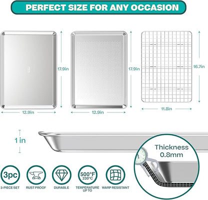 Baking Sheet with Rack Baker's Secret Pure Aluminum Non Toxic PTFE, PFAS, PFOA, BPA Free Baking Pans Set, 100% Recycled, 3pcs Bakeware Set Baking Pans Cookie Sheets 18"