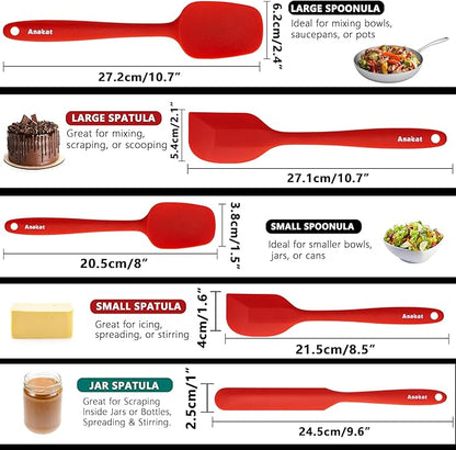 Anaeat Silicone Spatula Set of 5 - Seamless One-Pieces Design, Non-Stick Rubber Spatulas BPA Free Kitchen Scraper Flexible for Easy Baking, Cooking, Scraping & Mixing, Heat Resistant & Dishwasher Safe