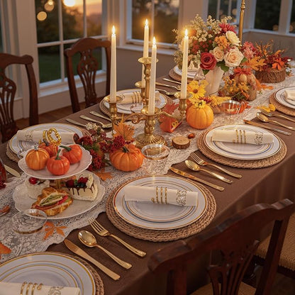 WDF 180 Pieces Disposable Plastic Gold Silverware Cutlery - Disposable Flatware Set 60 Forks, 60 Knives and 60 Spoons - Heavy Duty Gold Plastic Cutlery - Utensils for Party, Wedding, Thanksgiving