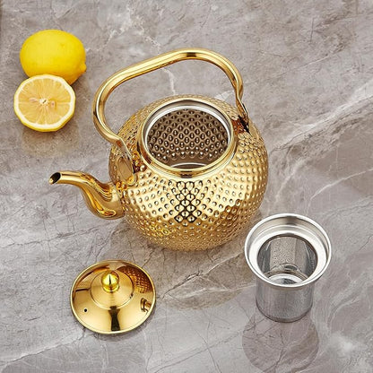SANQIAHOME 1200ml teapot with Infuser stainless steel Water Boilers lifting handle Tea Maker Water Kettle for Induction/Gas gold