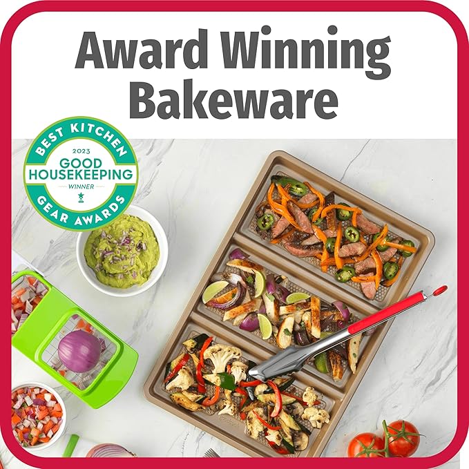 GoodCook 11” x 17” Non-Stick Divided Sheet Pan – 3-in-1 Textured Cooking Pan, Baking Dish, Scratch-Resistant Carbon Steel Oven Pan for Meal Prepping & Sheet Pan Dinners