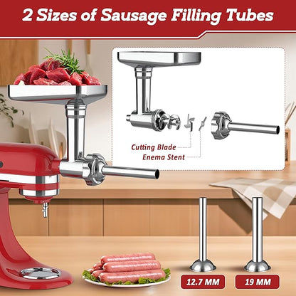 Meat Grinder Pasta Maker Attachment for Kitchenaid Stand Mixers,Set for Kitchenaid Mixer Attachments Includes Metal Food Grinder with Sausage Stuffer Tubes,3 in 1 Pasta Attachment with Dough Cutter