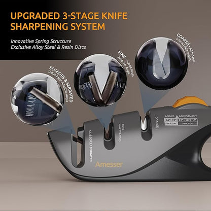 5-Angle Adjustable Knife Sharpener for Kitchen Knives, Scissors & Pocket Knives – Precision 15°-24° Sharpening with Coarse & Fine Slots, Non-Slip Base & Ergonomic Handle, Safe & Easy to Use