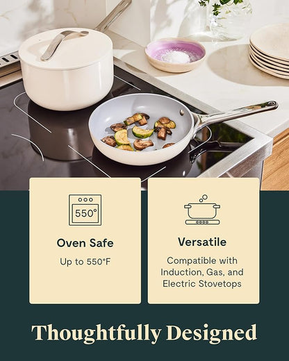 Caraway Mini Cookware Set - Non-Stick Ceramic Fry Pan (1.05 qt, 8") Sauce Pan (1.75 qt) & Storage Rack - Non Toxic, PTFE & PFOA Free - Oven Safe & Stovetop Agnostic (Gas, Electric & Induction) - Navy