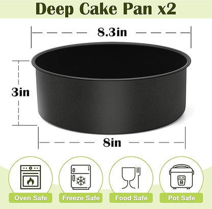 E-far 8 x 3 Inch Cake Pan Set of 2, Nonstick Stainless Steel Round Cake Pans Tin for Baking Birthday Wedding Layer Cakes, Stainless Steel Core & Non-toxic Coating, Deep & Straight Side