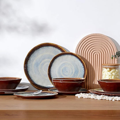 Melamine Dinnerware Sets,12Pcs Plate and Bowl Set,Unbreakable and Lightweight Dish Set,Great for Camping and RV,BPA free,Dishwasher Safe(Sandy Brown)