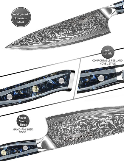 Chef Knife - 8 inch - Xuan Series - VG10 Damascus Steel Kitchen Knife - Resin Handle (Starry Black)