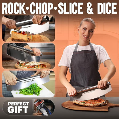 KitchenStar 14-Inch Pizza Cutter Rocker Blade - Sharp Stainless Steel Slicer Knife, Protective Cover, Dishwasher Safe, Large - Professional Pizza Oven Accessories