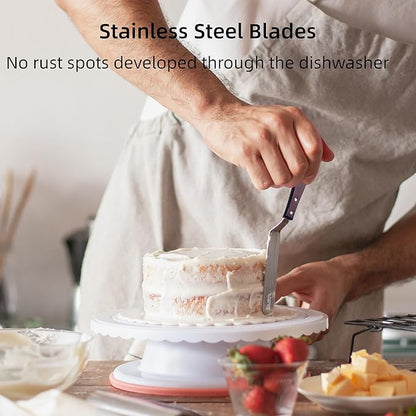 Cake Decorating Angled Icing Spatula Set of 6 8 & 10 Inch Wooden Handle Stainless Steel Offset Frosting Spatulas