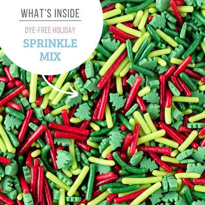 Sweets Indeed Dye-Free Holiday Frosting & Decorating Kit – 8.21 oz | Red & Green Frosting Tubes with 2 Piping Tips and 2 oz Dye-Free Sprinkle Mix | Christmas Cookie Decorating & Holiday Baking Set