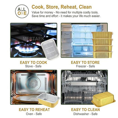 7"x5" Sturdy Foil Pans with Snap-On Lids (5 Pack) | 2X Thicker Heavy Duty Reusable 31oz | Grill Oven Microwavable Multi-Use Pot | Disposable Aluminum Tin for Baking Cooking