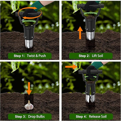 Gardtech Sturdy Bulb Planter, 5 inches Depth Hand Bulb Planting Tool, Heavt Duty Stainless Steel Garden Soil Release Tool & Transplanter for Plants Seeds and Digging Tulips