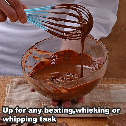 Anaeat Silicone Balloon Whisk, Perfect for Non-Stick Cookware, Milk and Egg Beater Blender, Heat Resistant Kitchen Whisks for Whisking, Cooking, Baking, Beating, Frothing & Stirring (Blue)