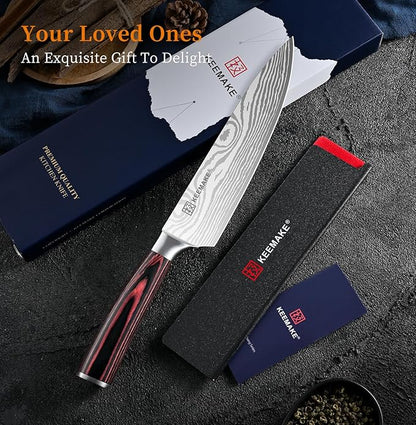 KEEMAKE Chef Knife 8 Inch - Ultra Sharp Kitchen Knife 1.4116 High Carbon Stainless Steel Blade, Ergonomic Handle, Professional Meat Knife for Home Cooking & Chefs, w/Sheath & Gift Box