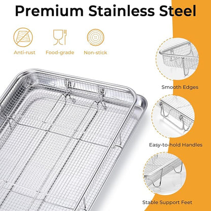 P&P CHEF 16 Inch Baking Cookie Sheet with Rack, 15.4 Inch Air Fryer Basket for Oven, Stackable Rack & 36 Skewers for Cooling, Baking, Roasting, Multifunctional and Utility Set for Kitchen