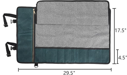 Denifiter Professional Chef's Knife Bag with Anti Cutting Fabric Inside, Heavy Duty 16oz Waxed Canvas Knife Roll, 11 Slots & Durable Handle Adjustable Shoulder Strap (Dark Green)