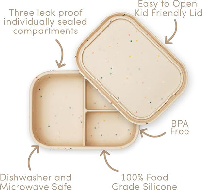 Ullabelle Leak Proof Bento Box Food-Grade Silicone Bento, BPA, Phthalate, Lead, & PVC Free - Bento Lunch Box for Daycare, Kids, & Adults - Leak Resistant Sets With Lids Snack Box Container (Beige)