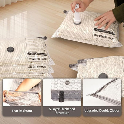 18 Pack Travel Vacuum Storage Bags with Electric Pump, Vacuum Seal Space Saver Bags for Clothing (6J+3L+6M+3S), Compression Packing Bags for Clothes, Bedding,Travel & Organization