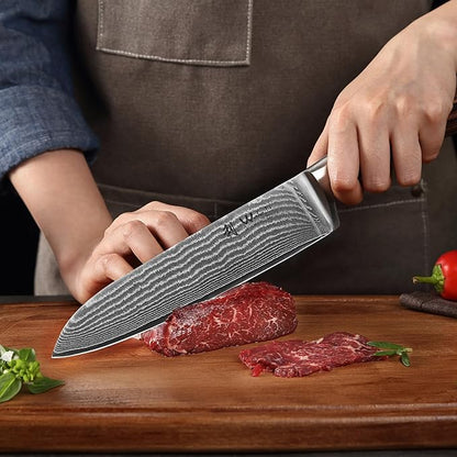 Wakoli EDIB 3-Piece Damascus Knife Set with Magnetic Knife Block | Professional Chef Knives with 3.4" - 6.7" Blades, 67-Layer Damascus Steel, VG10 Core, Pakkawood Handles | Premium Kitchen Knife Set