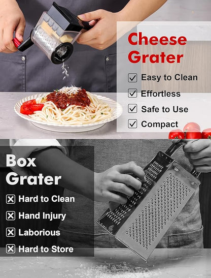 GDL Cheese Grater with Handle, Compact Parmesan Cheese Grater for Kitchen, Dishwasher Safe Parmesan Grater with Stainless Steel Blade for Cheese, Nuts, Chocolate and More, Black