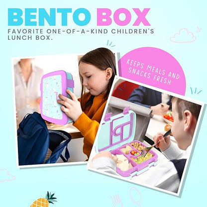 YOLAY Bento Box for Kids Lunch Box Leak-Proof, 5-Compartment Lunch Box Kids for Ages 3-10, Durable with Anti-Slip Base, Suitable for Schools, Outdoor and Travel (Unicorn)