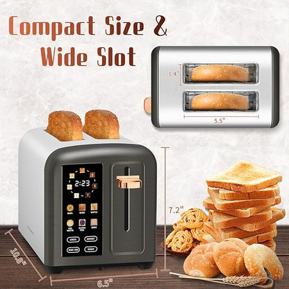 SEEDEEM Toaster 2 Slice with Touch Screen, Faster Heating Speed, 7 Shade Setting, 6 Bread Type, 1.5”Wide Slots Toaster, Removable Crumb Tray, 1350W, Dark Metallic