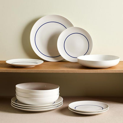 Stone Lain Luna 24-Piece Porcelain Dinnerware Set, Plates and Bowls Set, Dish Set for 8, Blue
