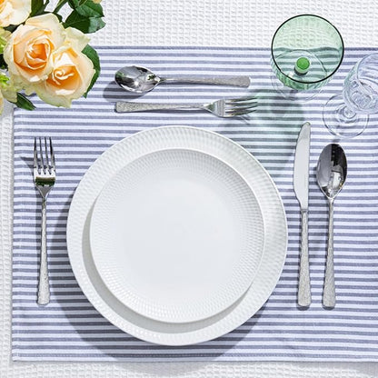 KINGSTONE Hammered Silverware Set, Flatware Set, 18/10 Stainless Steel Premium Cutlery with Unique Ripple Handles Design Mirror Polished - Dishwasher Safe (30-Piece)