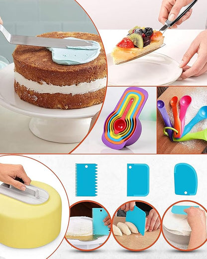 RFAQK 700PCs Cake Decorating Kit with Baking Supplies - Cake Turntable for Decorating with Baking Pans, Leveler, 24 Numbered Piping Tips, 2 Spatulas, Fondant Tools, Video Course, Pattern Chart & More