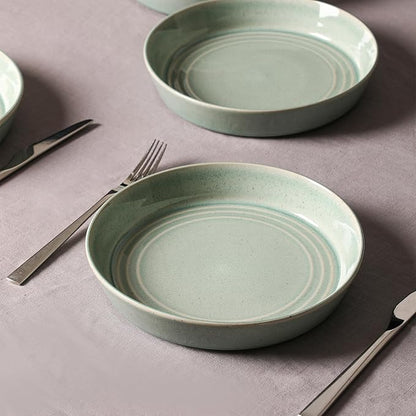 Stone Lain Claire 8-Piece Pasta Bowl Set Stoneware, Bowls, Dishwasher and Microwave Safe, Dish Set for 8, Green