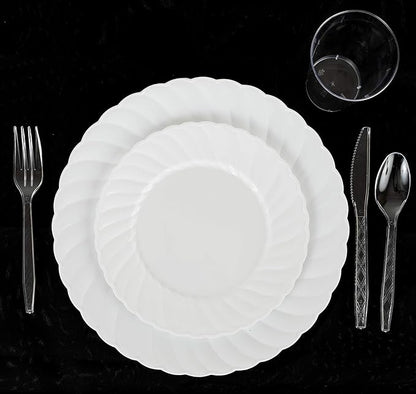 Party Bargains Clear Plastic Cutlery 720 pcs: 360 Forks, 240 Spoons, 120 Knives. Argyle Design, Heavy Duty & Solid Disposable Silverware Utensils Combo Pack Set for Weddings, Buffets, Luncheons