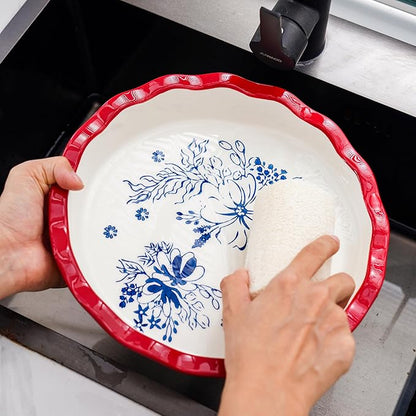 Pie Pan Ceramic Pie Plate, 9 inch Deep Dish Pie Pans, Nonstick Pie Pans for Baking, Red Floral Pie Dish For Kitchen