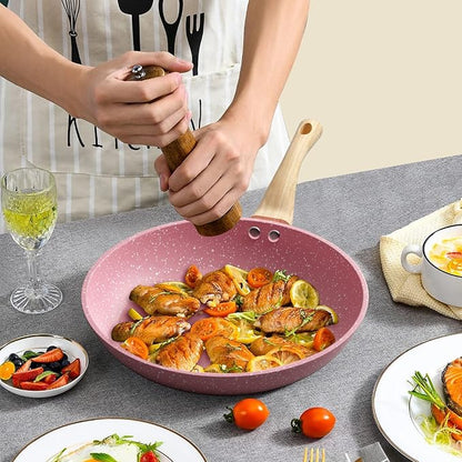 8-Inch Pink Nonstick Egg Pan, PFOA-Free Stone Cookware Skillet, Induction Compatible