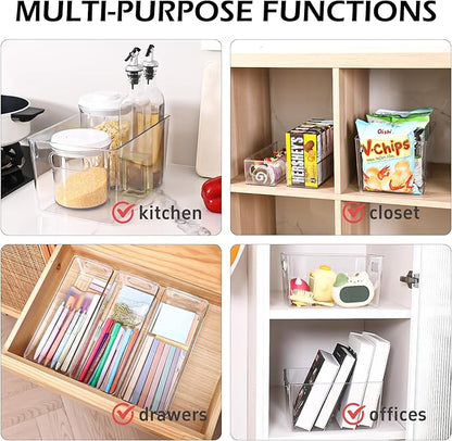 Clear Plastic Storage Bins 8 Pack - Pantry Organizers and Storage, Fridge Organizer Containers for Kitchen, Cabinet, Freezer, Bathroom, Clost, Home Organization