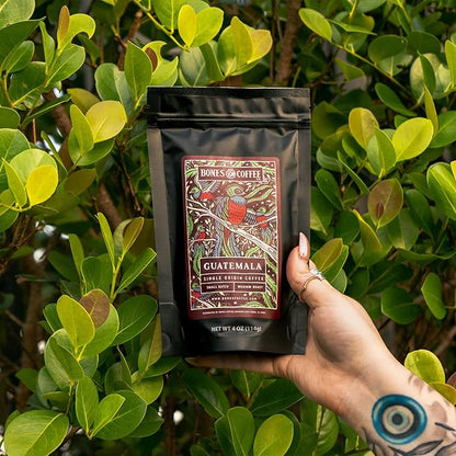 Bones Coffee Company NEW World Tour Sample Pack, Single-Origin Flavored Coffee Medium Roast Arabica Beans Specialty Coffee Gifts Compatible Auto Drip and French Press, 4 oz Pack of 5 Whole Bean