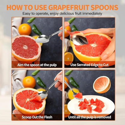 Grapefruit Spoon & Knife Set,Stainless Steel Grapefruit Spoon Utensil With Serrated Edge,Silver Kitchen Tool,Multi-Use for Citrus, Kiwi,Dessert, Avocado & More (6 PCS)