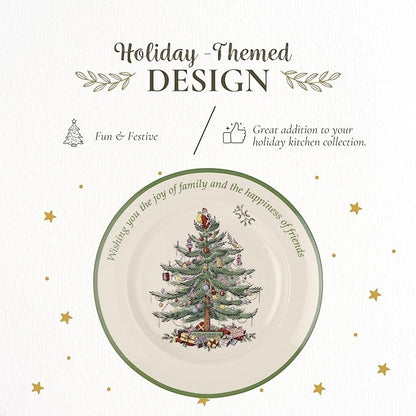 Spode Christmas Tree Sentiment Plate, 10.5-Inch Porcelain Dinner & Appetizer Dish, Holiday-Themed Serving Plate, Microwave & Dishwasher Safe, Festive Collectible Seasonal Dining