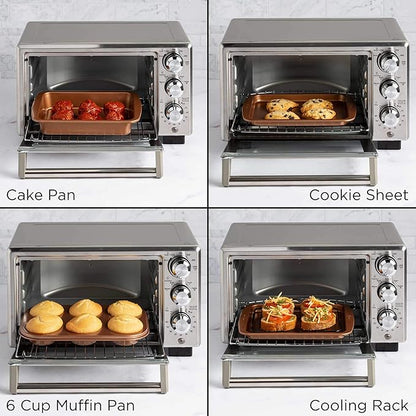 Ecolution Non-Stick Toaster Oven Bakeware Set, 4 Piece, Carbon Steel, Easy to Clean and Perfect for Single Servings, Copper