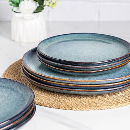 AmorArc Ceramic Dinnerware Sets,Handmade Reactive Glaze Stoneware Plates and Bowls Set,Highly Scratch Resistant | Dishwasher & Microwave Safe,Service for 8 Dishes Set (24pc)