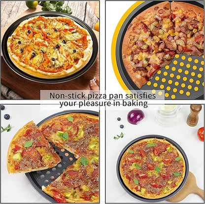 11 inch Pizza Pan With Holes, Carbon Steel Perforated Non-Stick Bakeware for Home Kitchen Oven, 2 Pack