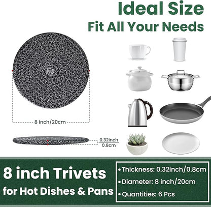 8 Inch Trivets for Hot Dishes, Hot Pots and Pans, Thick Heat Resistant Large Coaster for Kitchen, Hot Pads, Kitchen Essentials, Kitchen Decor for Table & Countertop, 6 Pcs