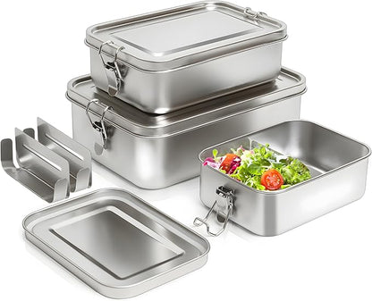 304 Stainless Steel Bento Box,3 Pack Stainless Steel Containers With Lids 2400/1400/850ml,Leak-Proof & Stackable Metal Lunch Box Food Storage Containers for Work Work,Picnic