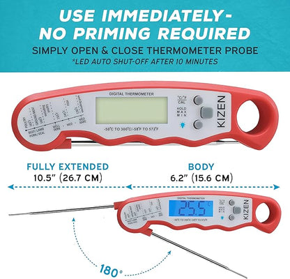 KIZEN Instant Read Meat Thermometer Digital - Food Thermometer for Cooking, Grill, Oven, BBQ - Probe Thermometer for Kitchen